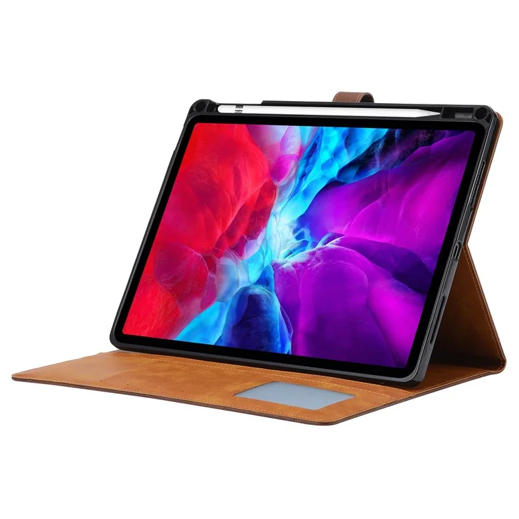 Para iPad Pro 13 (2024) Estuche Ranura Exterior Tarjeta Cartera de Cuero Funda para Tableta con Despertar / Suspensión Automática - Rojo