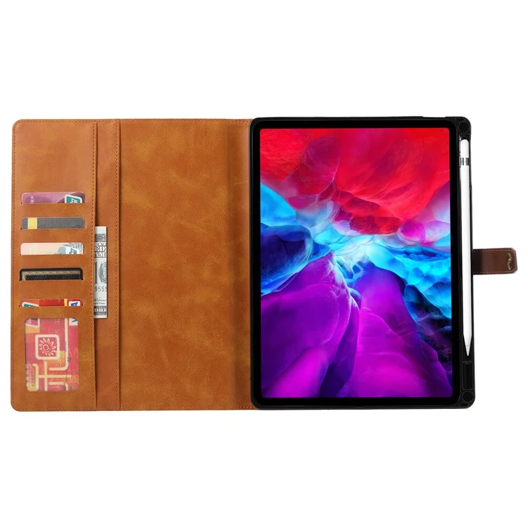 Para iPad Pro 13 (2024) Estuche Ranura Exterior Tarjeta Cartera de Cuero Funda para Tableta con Despertar / Suspensión Automática - Rojo