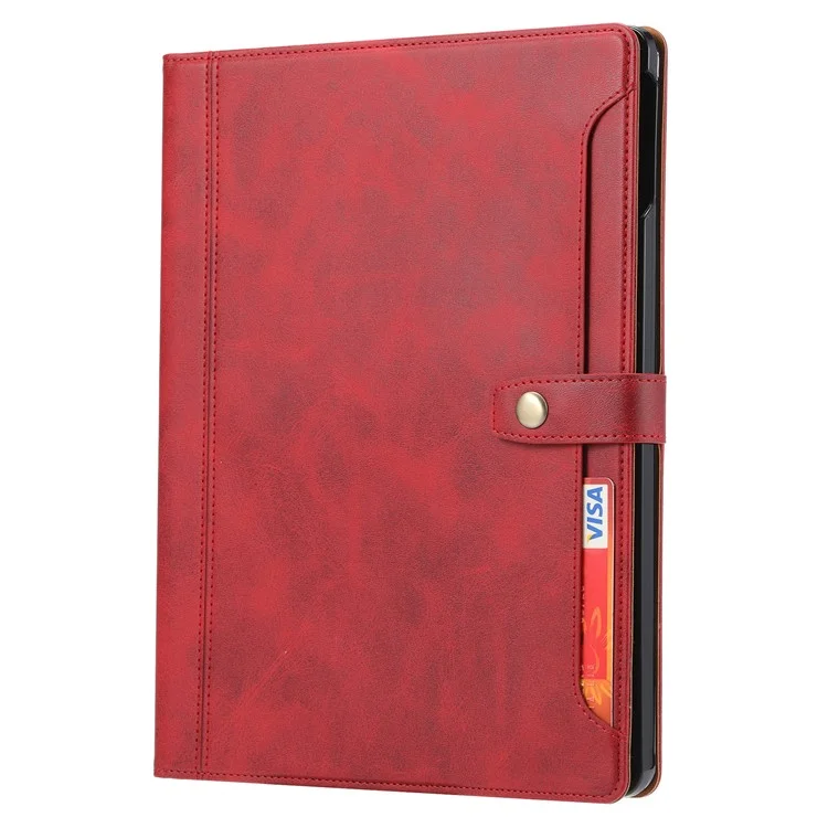 Para iPad Pro 13 (2024) Estuche Ranura Exterior Tarjeta Cartera de Cuero Funda para Tableta con Despertar / Suspensión Automática - Rojo