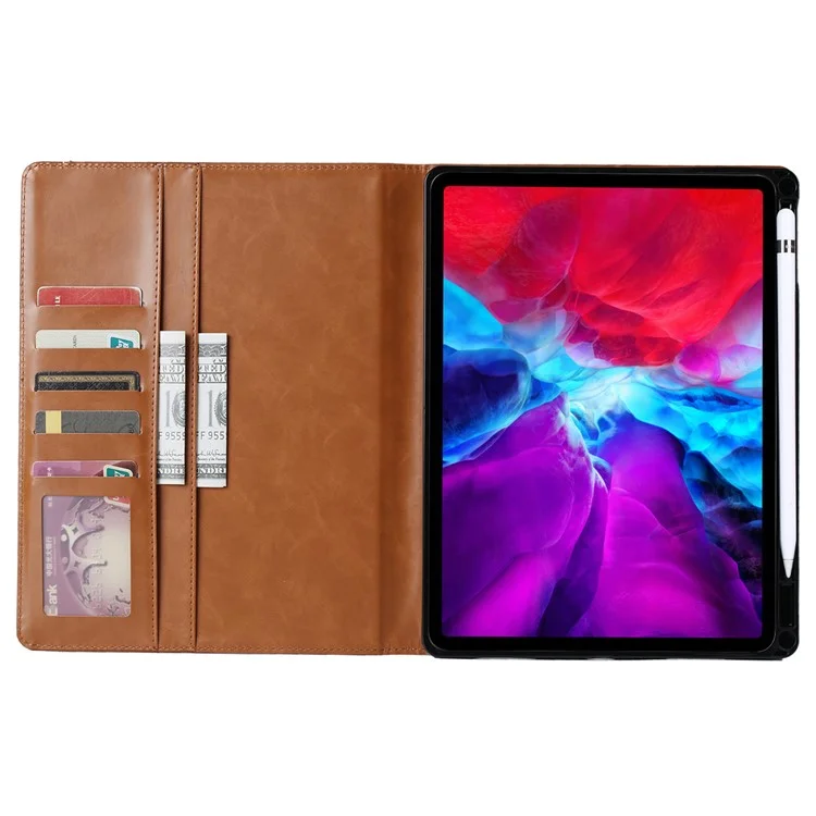 Für iPad Pro 11 (2024) Kartenfach-Geldbörsen-Hülle PU-Leder Automatisches Aufwachen/Schlafen Tablet-Hülle mit Stiftfach - Rot