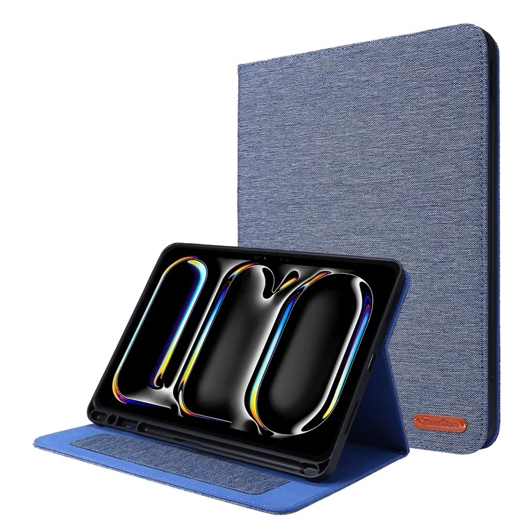 Para iPad Pro 13 (2024) Case Card Slots Stand Leather Tablet Cover with Pen Holder - Azul