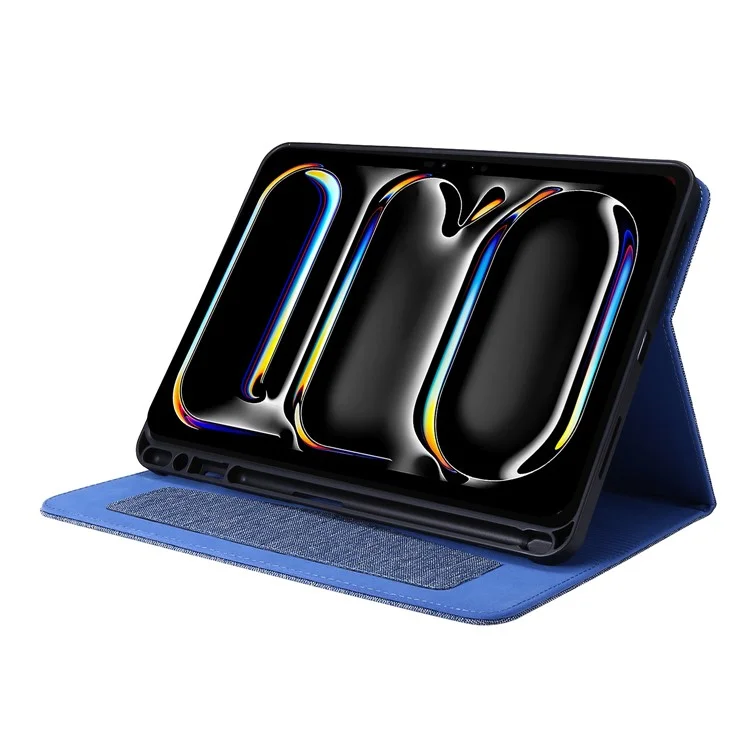Para iPad Pro 13 (2024) Case Card Slots Stand Leather Tablet Cover with Pen Holder - Azul