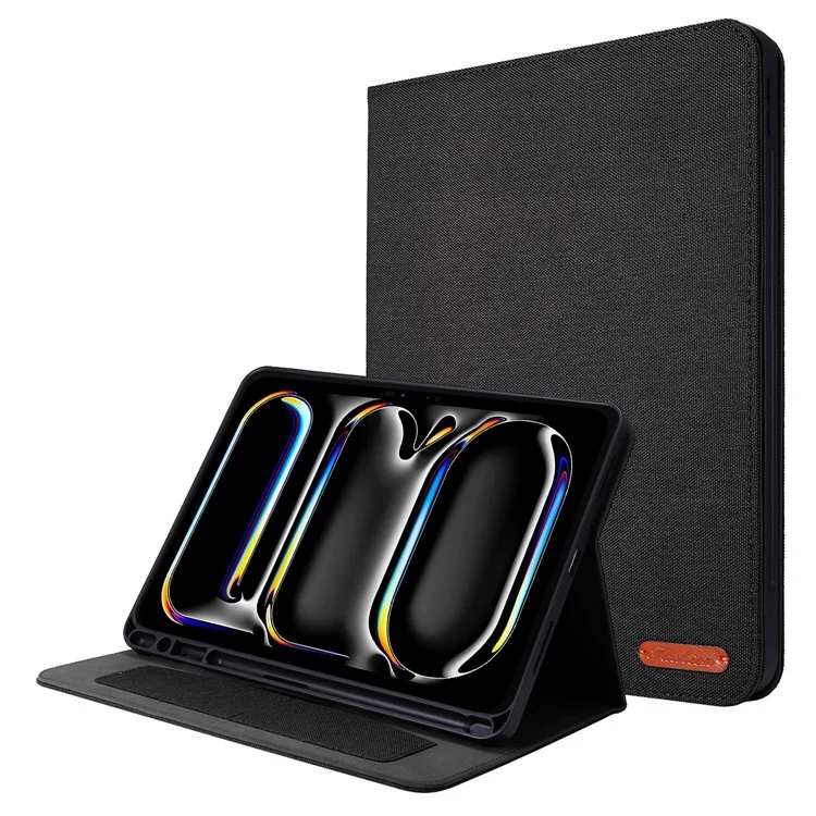 Para iPad Pro 13 (2024) Capa com Slots para Cartões e Suporte de Couro com Suporte para Caneta - Preto