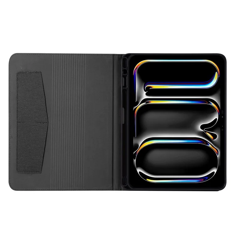 Para iPad Pro 13 (2024) Capa com Slots para Cartões e Suporte de Couro com Suporte para Caneta - Preto