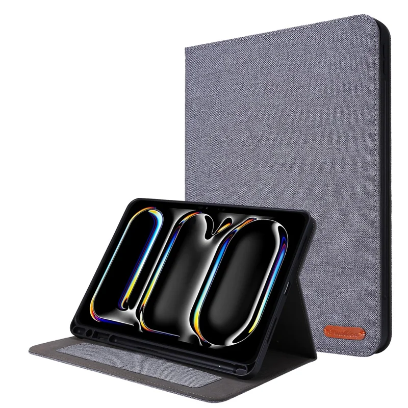 For iPad Pro 13 (2025) / 13 (2024) Case Card Slots Stand Leather Tablet Cover with Pen Holder - Grey