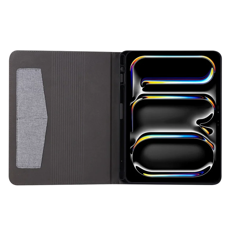 For iPad Pro 13 (2025) / 13 (2024) Case Card Slots Stand Leather Tablet Cover with Pen Holder - Grey