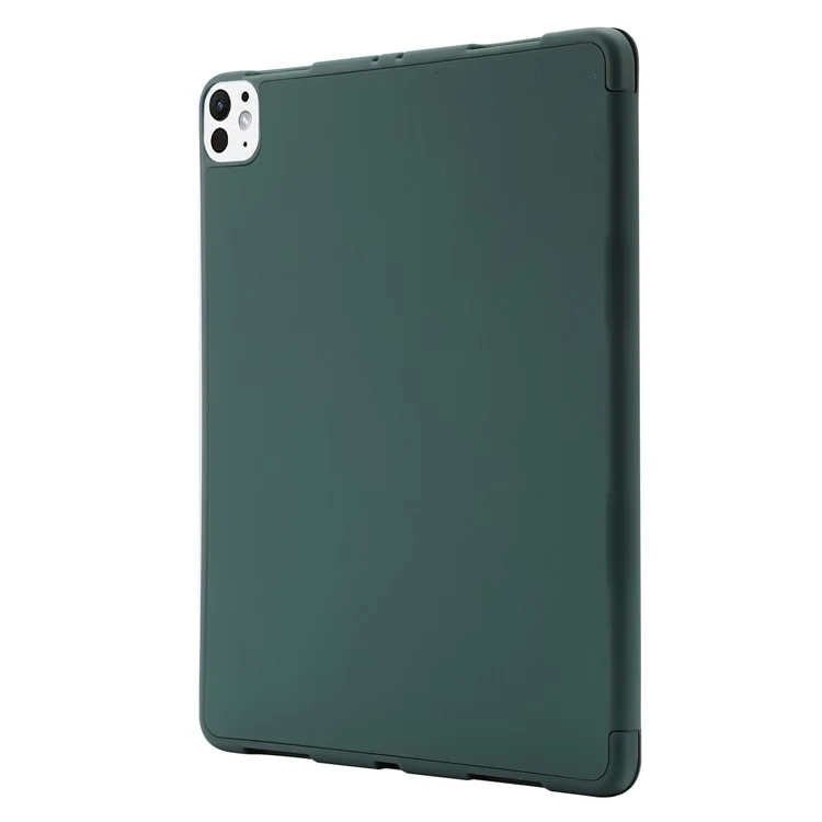 Für iPad Pro 11 (2024) Gehäuse Skin-Touch Tri-Fold Stand Leder Tablet Abdeckung mit Stifthalter - Dunkelgrün - Dunkelgrün