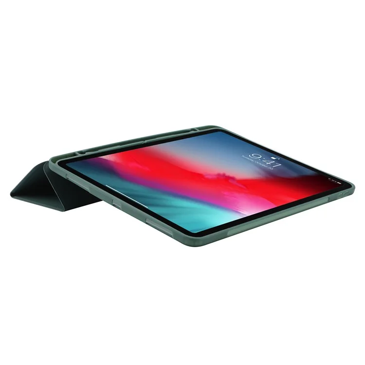 Für iPad Pro 11 (2024) Gehäuse Skin-Touch Tri-Fold Stand Leder Tablet Abdeckung mit Stifthalter - Dunkelgrün - Dunkelgrün