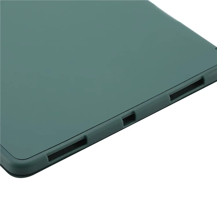 Für iPad Pro 11 (2024) Gehäuse Skin-Touch Tri-Fold Stand Leder Tablet Abdeckung mit Stifthalter - Dunkelgrün - Dunkelgrün