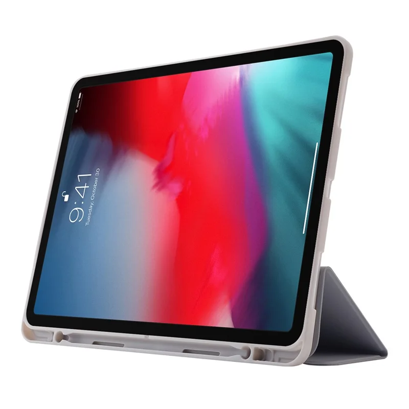Para el caso de iPad Pro 11 (2024) Skin-Touch Tri-Fold Stand Leather Tablet Cover con Pencil Holder - Blackish Green - Grey