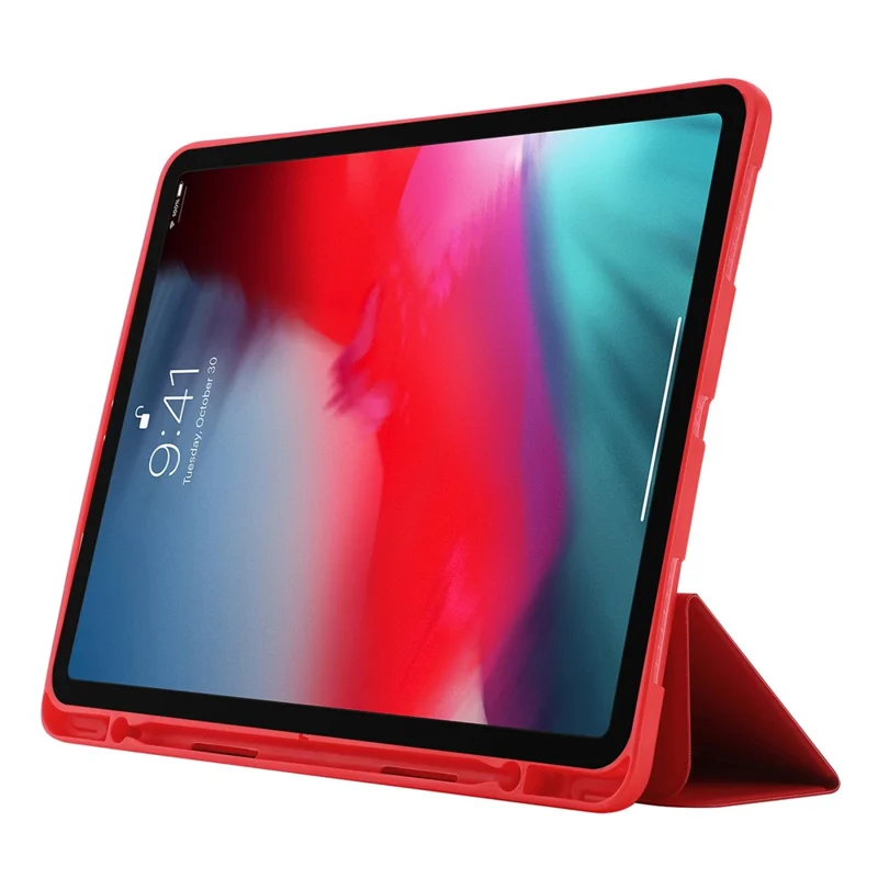 Funda para iPad Pro 11 (2024) Piel táctil Soporte plegable de tres pliegues Funda de tableta con soporte para lápiz - Verde negruzco - Rojo