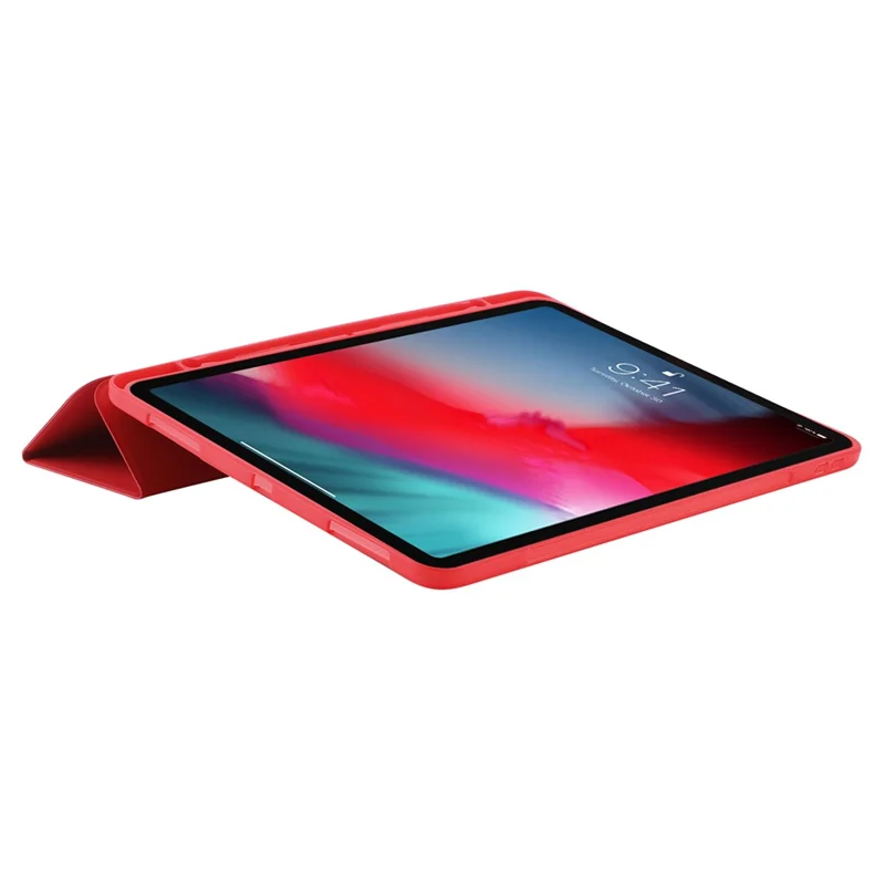 Funda para iPad Pro 11 (2024) Piel táctil Soporte plegable de tres pliegues Funda de tableta con soporte para lápiz - Verde negruzco - Rojo