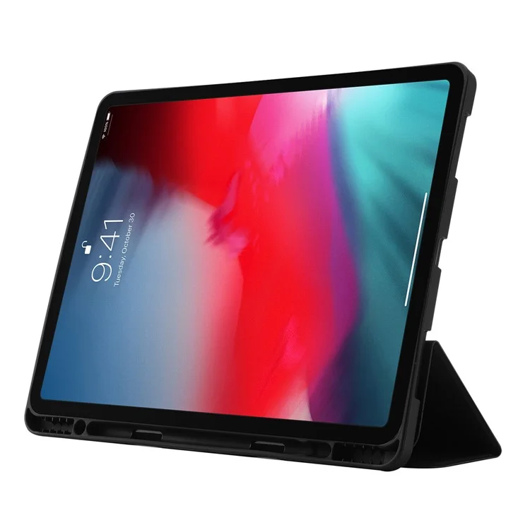 Para iPad Pro 13 (2024) Case Skin-touch Leather Tri-fold Stand Tablet Cover with Pencil Holder - Black