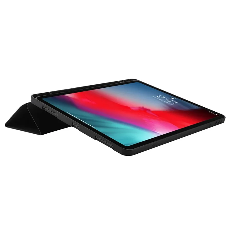 Para iPad Pro 13 (2024) Case Skin-touch Leather Tri-fold Stand Tablet Cover with Pencil Holder - Black