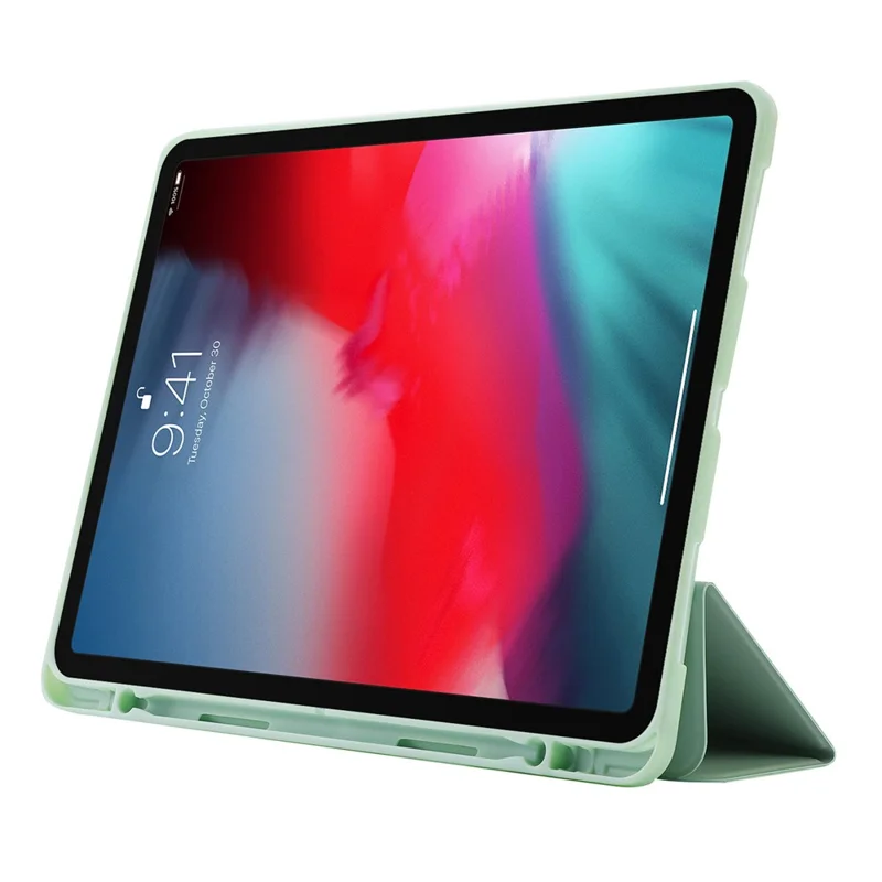 For iPad Pro 13 (2025) / 13 (2024) Case Skin-touch Leather Tri-fold Stand Tablet Cover with Pencil Holder - Green