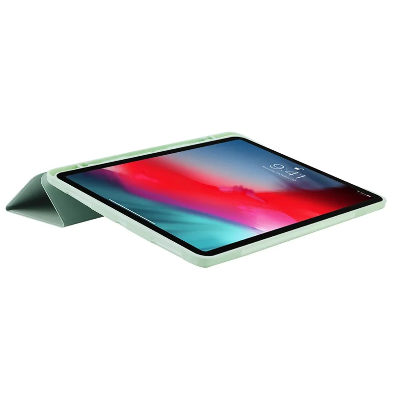 For iPad Pro 13 (2025) / 13 (2024) Case Skin-touch Leather Tri-fold Stand Tablet Cover with Pencil Holder - Green