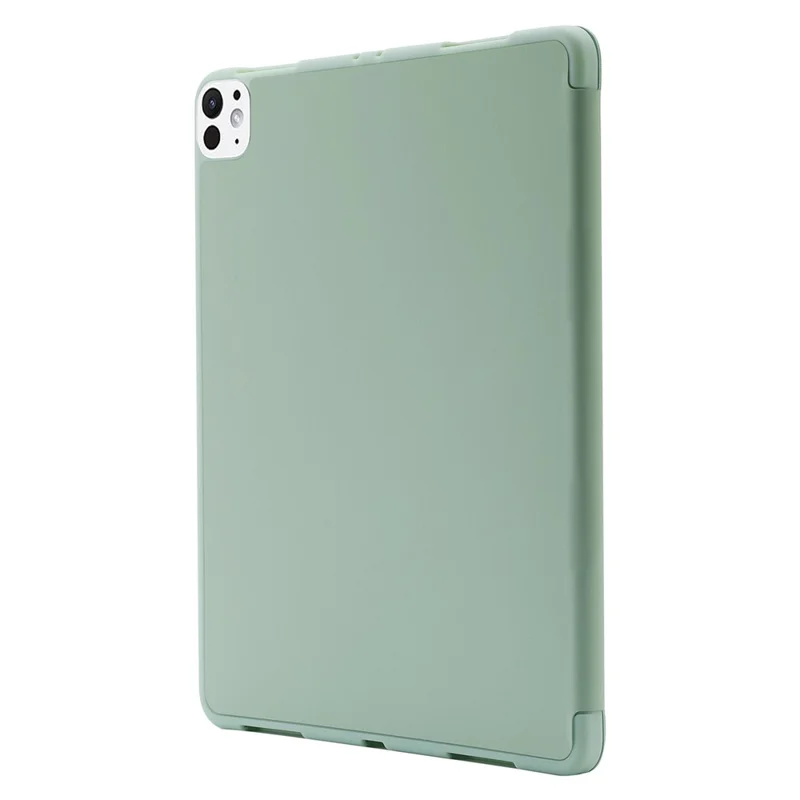 For iPad Pro 13 (2025) / 13 (2024) Case Skin-touch Leather Tri-fold Stand Tablet Cover with Pencil Holder - Green