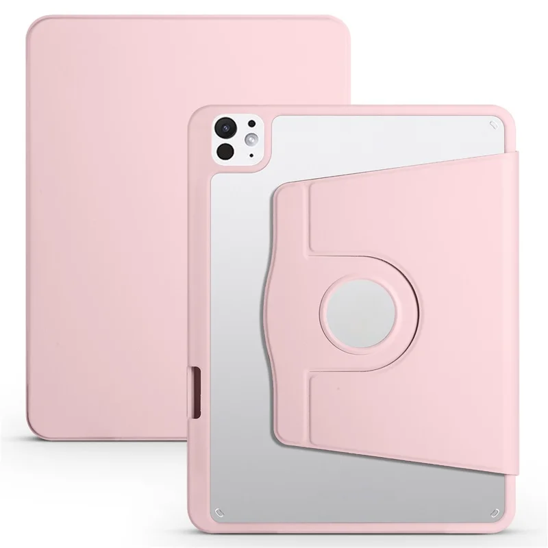 For iPad Pro 13 (2025) / 13 (2024) Case Rotating Stand Leather+Acrylic Tablet Cover - Pink