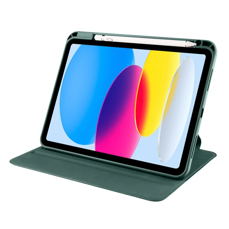Para iPad Air 11 (2024) Case PU Leather+Acrylic Tablet Cover Auto Sleep / Wake, Rotating Stand - Blackish Green