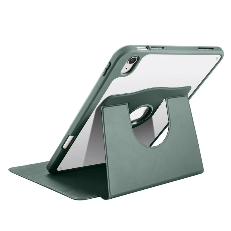 Para iPad Air 11 (2024) Case PU Leather+Acrylic Tablet Cover Auto Sleep / Wake, Rotating Stand - Blackish Green