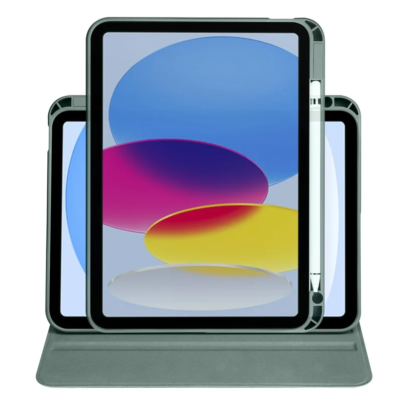 Para iPad Air 11 (2024) Case PU Leather+Acrylic Tablet Cover Auto Sleep / Wake, Rotating Stand - Blackish Green