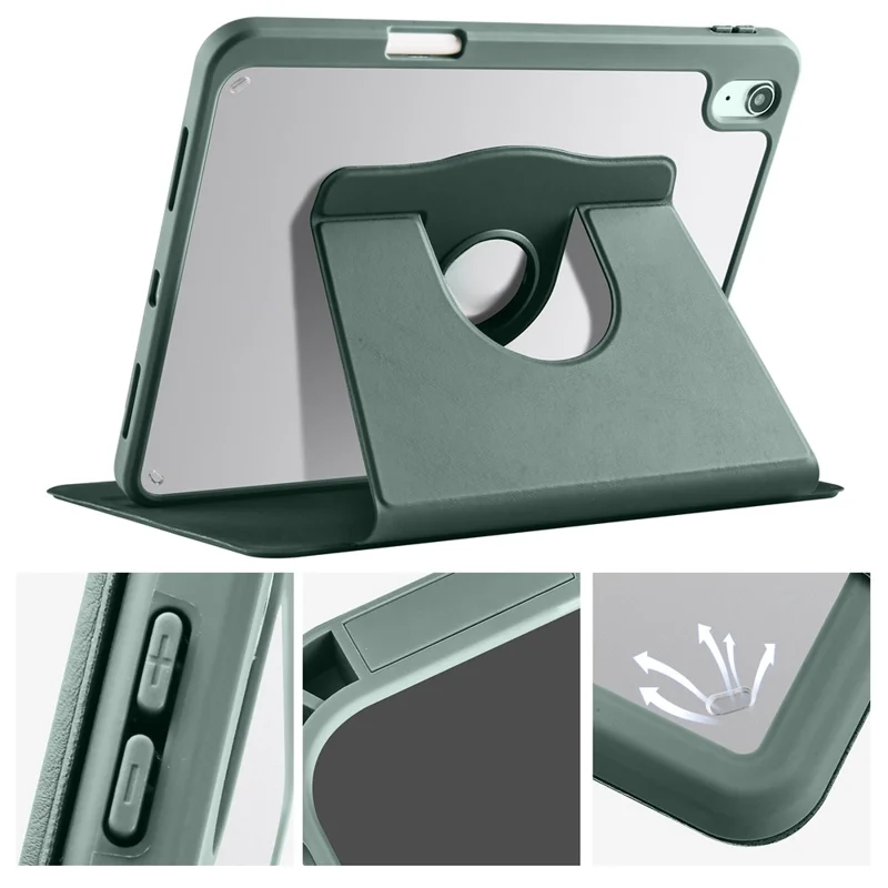Para iPad Air 11 (2024) Case PU Leather+Acrylic Tablet Cover Auto Sleep / Wake, Rotating Stand - Blackish Green