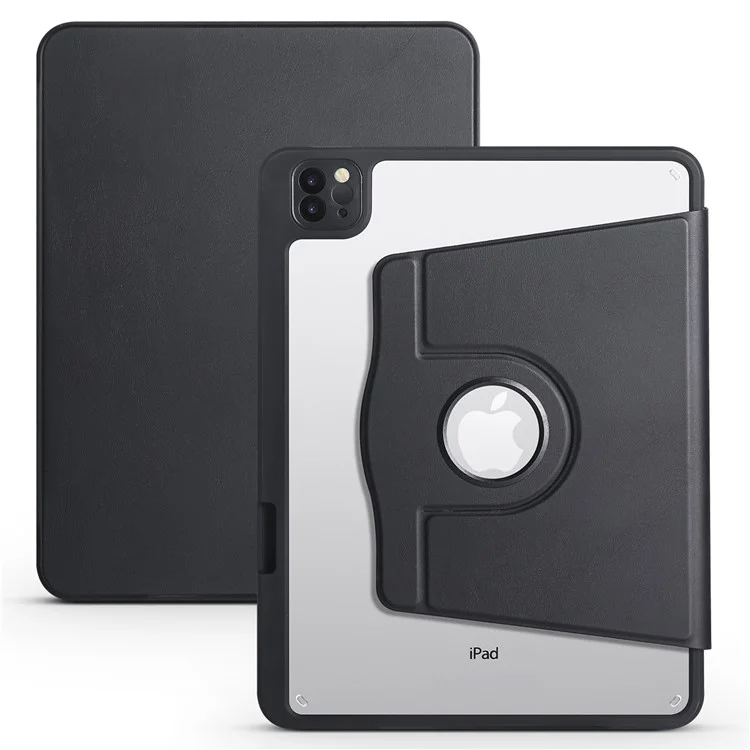 Para iPad For 11 (2024) Case Smart PU Leather+Acrylic Rotating Tablet Cover - Preto