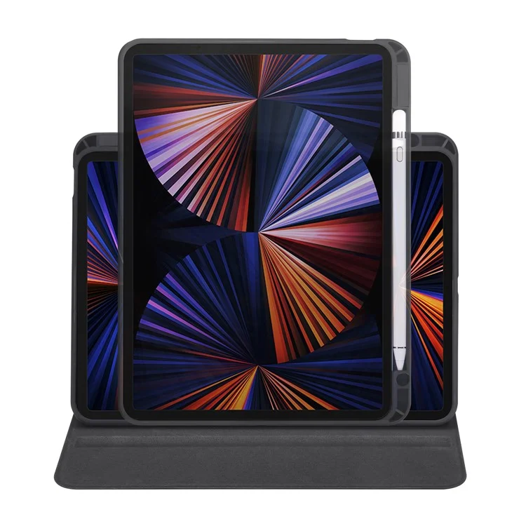 Para iPad For 11 (2024) Case Smart PU Leather+Acrylic Rotating Tablet Cover - Preto