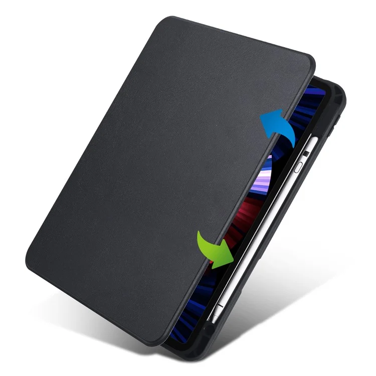 Para iPad For 11 (2024) Case Smart PU Leather+Acrylic Rotating Tablet Cover - Preto