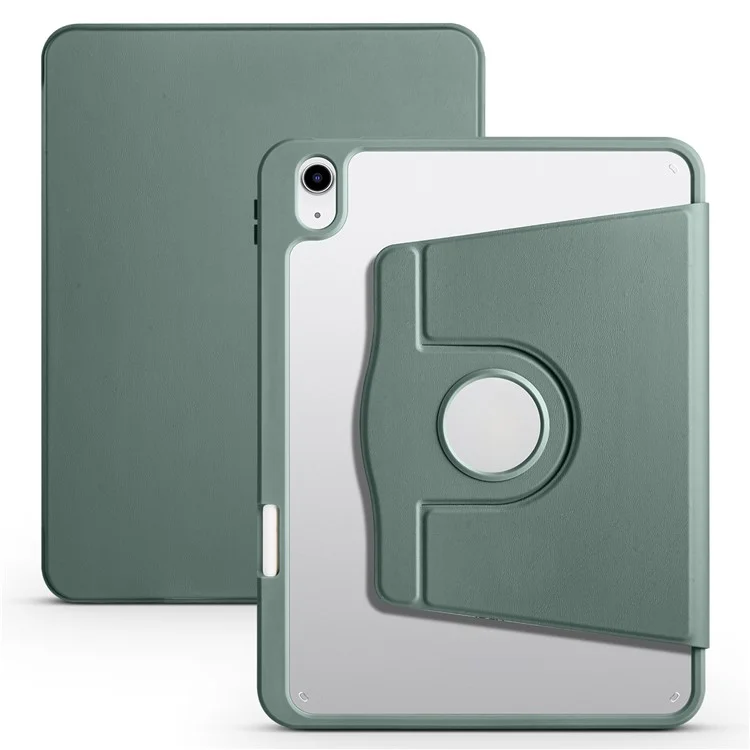 Pour iPad Air 13 (2024) Étui avec porte-stylo en cuir PU + support rotatif en acrylique Housse de tablette - Vert noirâtre