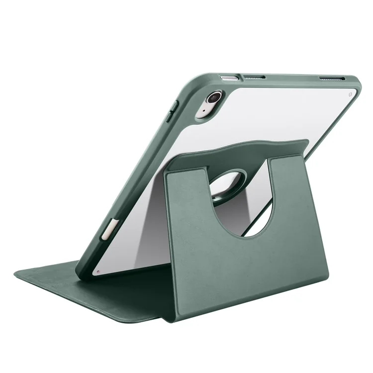 Pour iPad Air 13 (2024) Étui avec porte-stylo en cuir PU + support rotatif en acrylique Housse de tablette - Vert noirâtre
