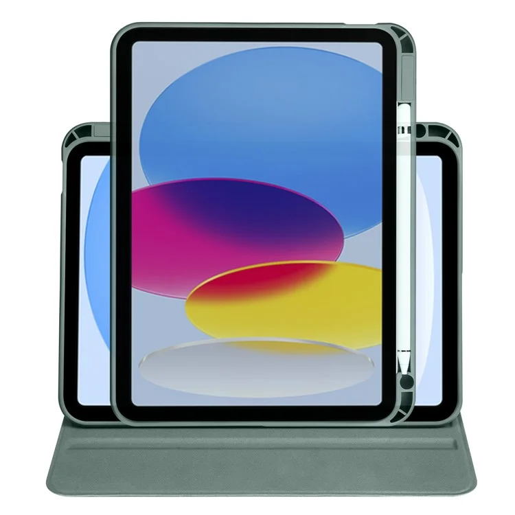 Pour iPad Air 13 (2024) Étui avec porte-stylo en cuir PU + support rotatif en acrylique Housse de tablette - Vert noirâtre