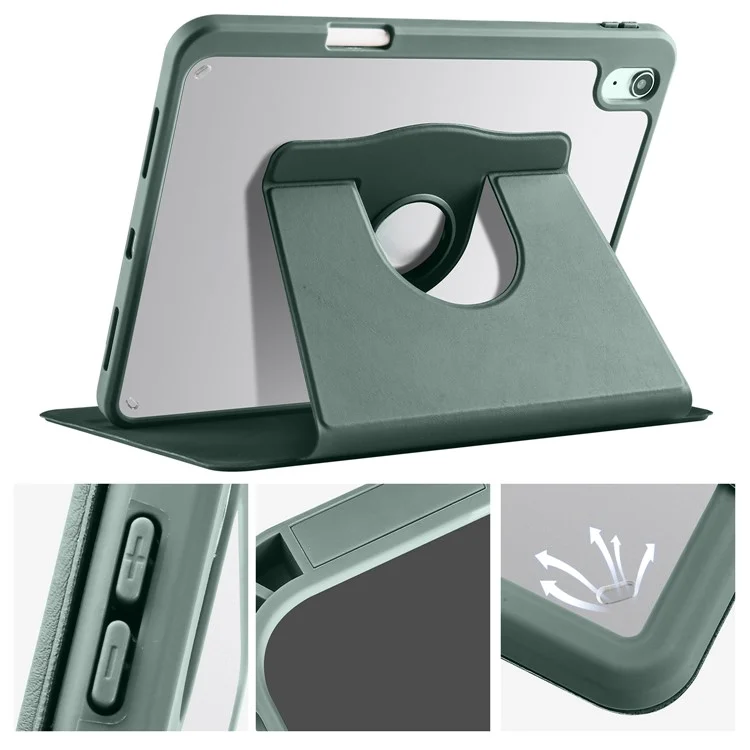 Pour iPad Air 13 (2024) Étui avec porte-stylo en cuir PU + support rotatif en acrylique Housse de tablette - Vert noirâtre