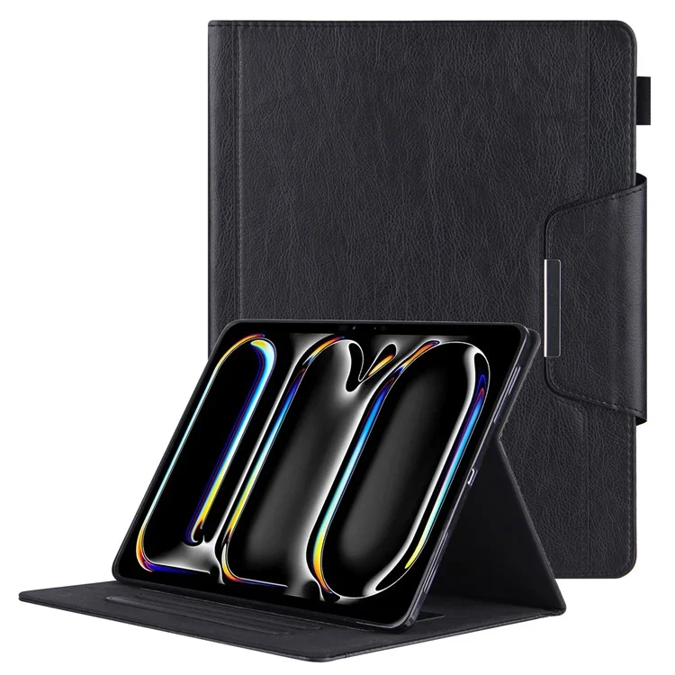 Para iPad Pro 11 (2024) Case Ajustável Stand PU Leather Tablet Cover com Auto Wake / Sleep - Preto