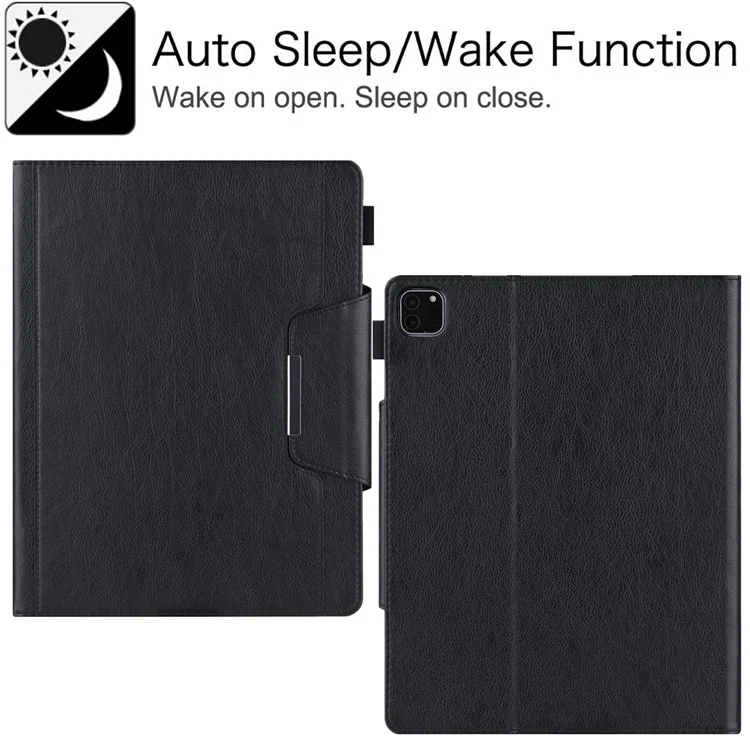 Para iPad Pro 11 (2024) Case Ajustável Stand PU Leather Tablet Cover com Auto Wake / Sleep - Preto