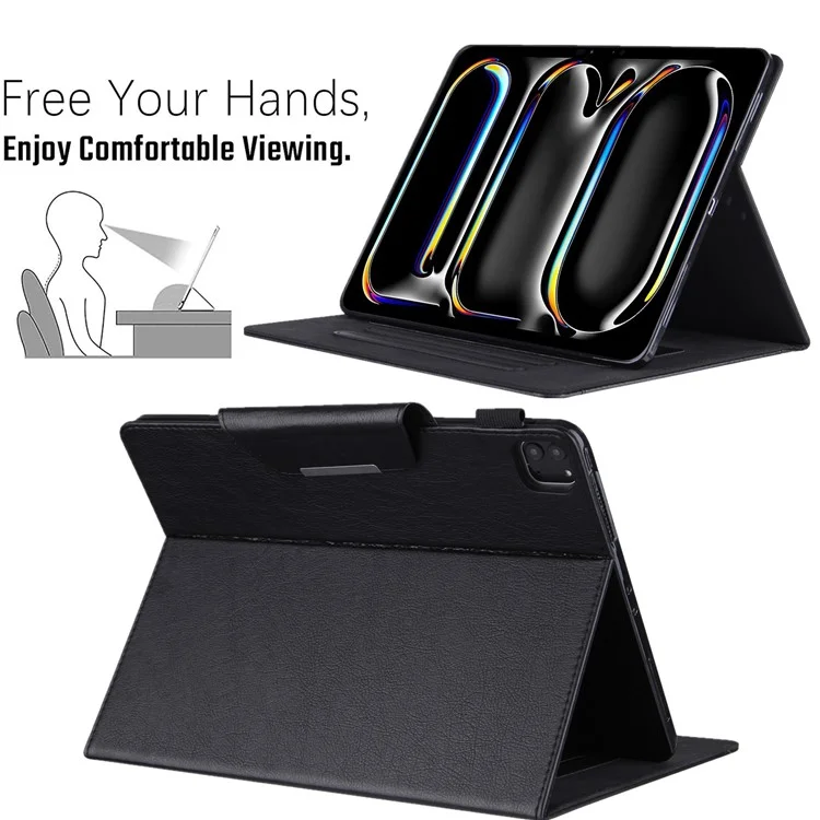 Para iPad Pro 11 (2024) Case Ajustável Stand PU Leather Tablet Cover com Auto Wake / Sleep - Preto