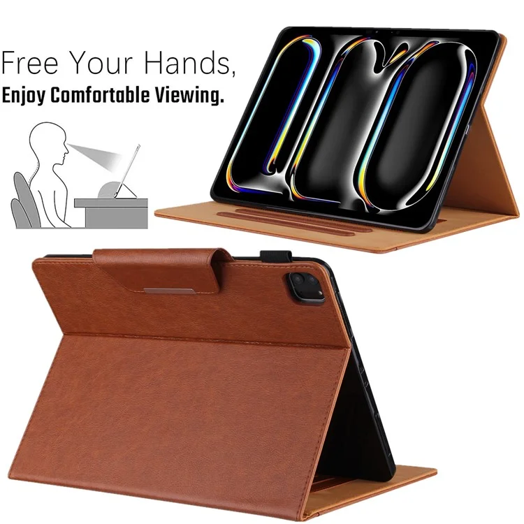 Per iPad Pro 11 (2024) Custodia Supporto Regolabile Custodia in Pelle PU con Risveglio Automatico / Sleep - Marrone