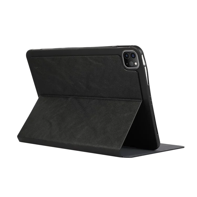 For iPad Pro 11 (2024) Case Folding Stand PU Leather + TPU Tablet Cover - Black