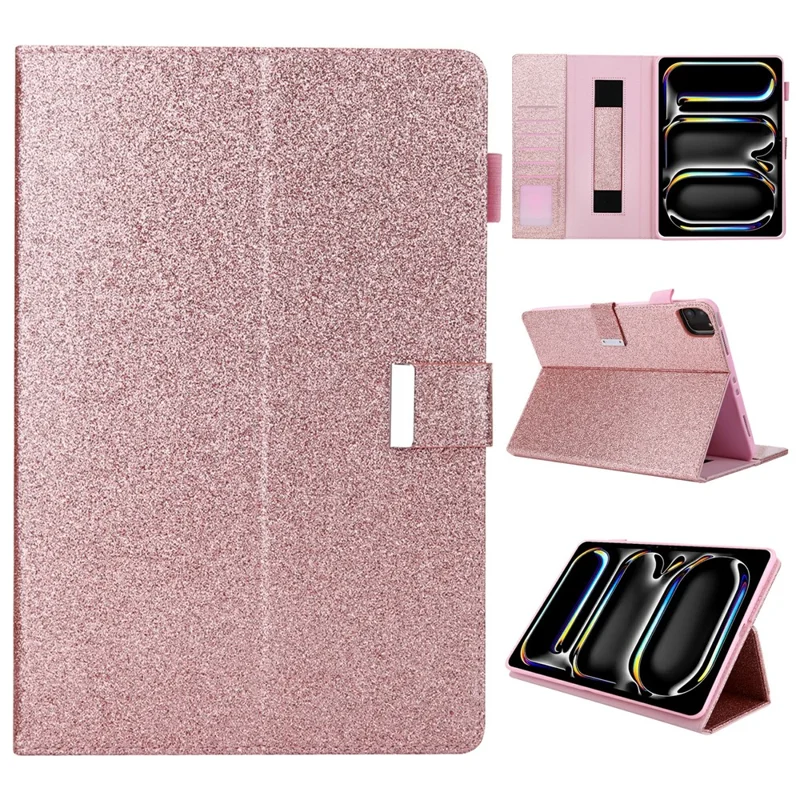 For iPad Pro 11 (2025) / 11 (2024) Case Hand Strap Anti-Drop Leather Smart Tablet Cover - Rose Gold