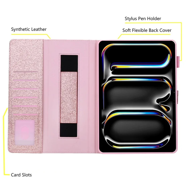 For iPad Pro 11 (2025) / 11 (2024) Case Hand Strap Anti-Drop Leather Smart Tablet Cover - Rose Gold