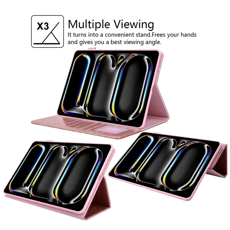 For iPad Pro 11 (2025) / 11 (2024) Case Hand Strap Anti-Drop Leather Smart Tablet Cover - Rose Gold