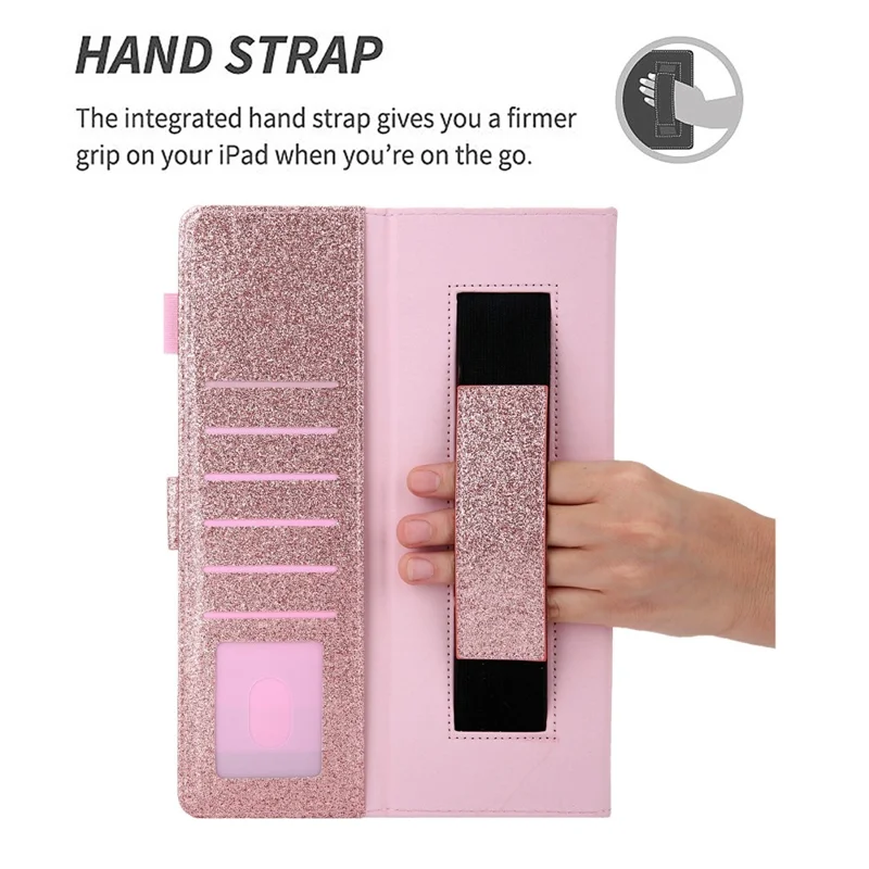 For iPad Pro 11 (2025) / 11 (2024) Case Hand Strap Anti-Drop Leather Smart Tablet Cover - Rose Gold