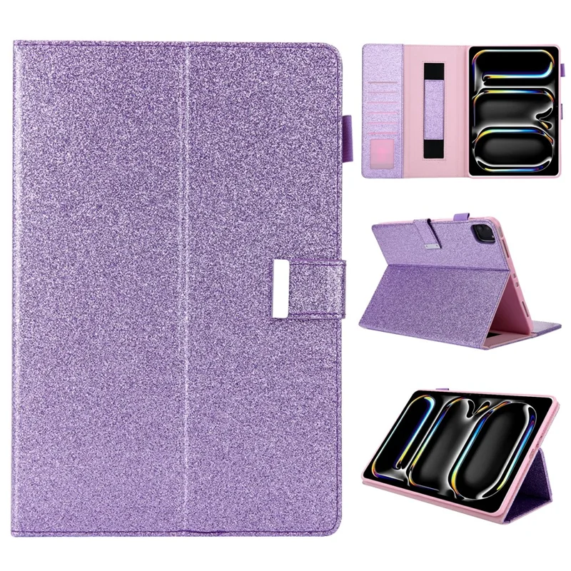 For iPad Pro 11 (2025) / 11 (2024) Case Hand Strap Anti-drop Leather Smart Tablet Cover - Purple