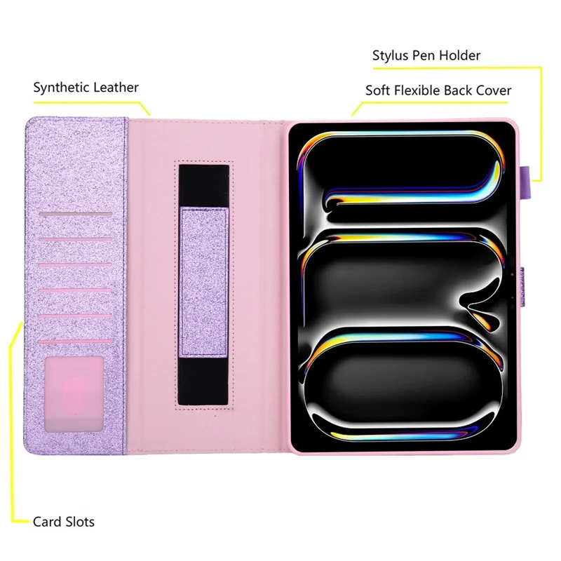 For iPad Pro 11 (2025) / 11 (2024) Case Hand Strap Anti-drop Leather Smart Tablet Cover - Purple