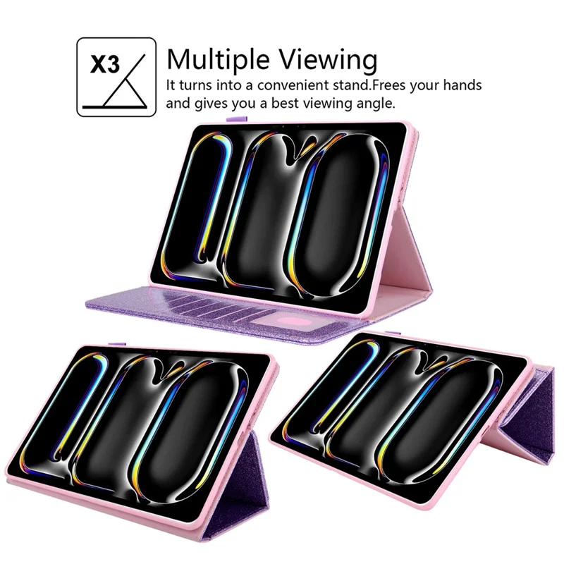 For iPad Pro 11 (2025) / 11 (2024) Case Hand Strap Anti-drop Leather Smart Tablet Cover - Purple