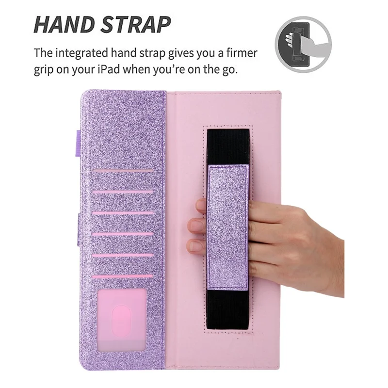 For iPad Pro 11 (2025) / 11 (2024) Case Hand Strap Anti-drop Leather Smart Tablet Cover - Purple