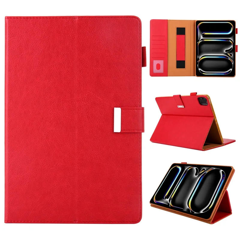 For iPad Pro 11 (2025) / 11 (2024) Case Hand Strap Anti-drop Leather Smart Tablet Cover - Red