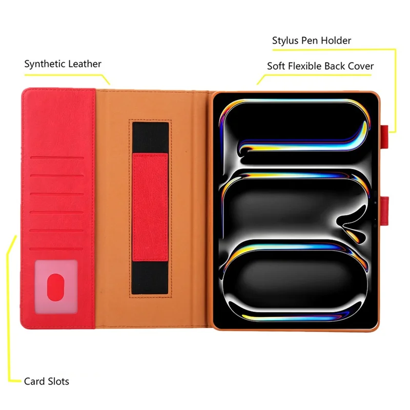 For iPad Pro 11 (2025) / 11 (2024) Case Hand Strap Anti-drop Leather Smart Tablet Cover - Red