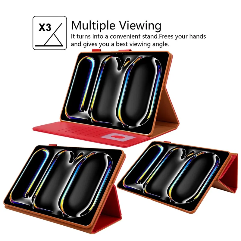 For iPad Pro 11 (2025) / 11 (2024) Case Hand Strap Anti-drop Leather Smart Tablet Cover - Red