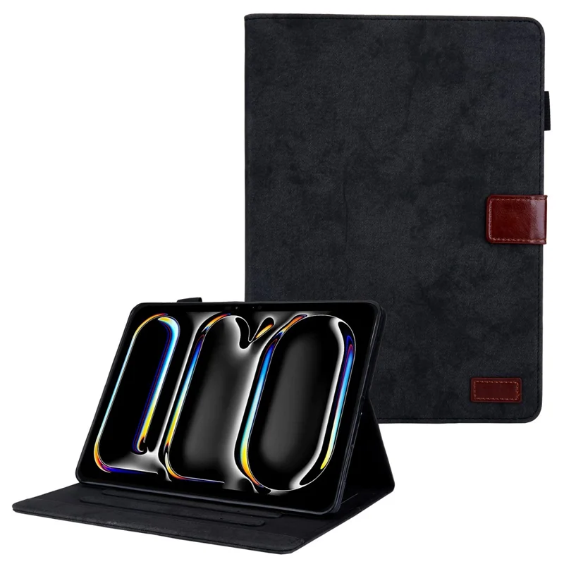 For iPad Pro 11 (2025) / 11 (2024) Case Cloth Texture PU Leather Tablet Cover with Auto Wake / Sleep - Black